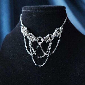 Gothic victorian princess silver draped chains choker necklace